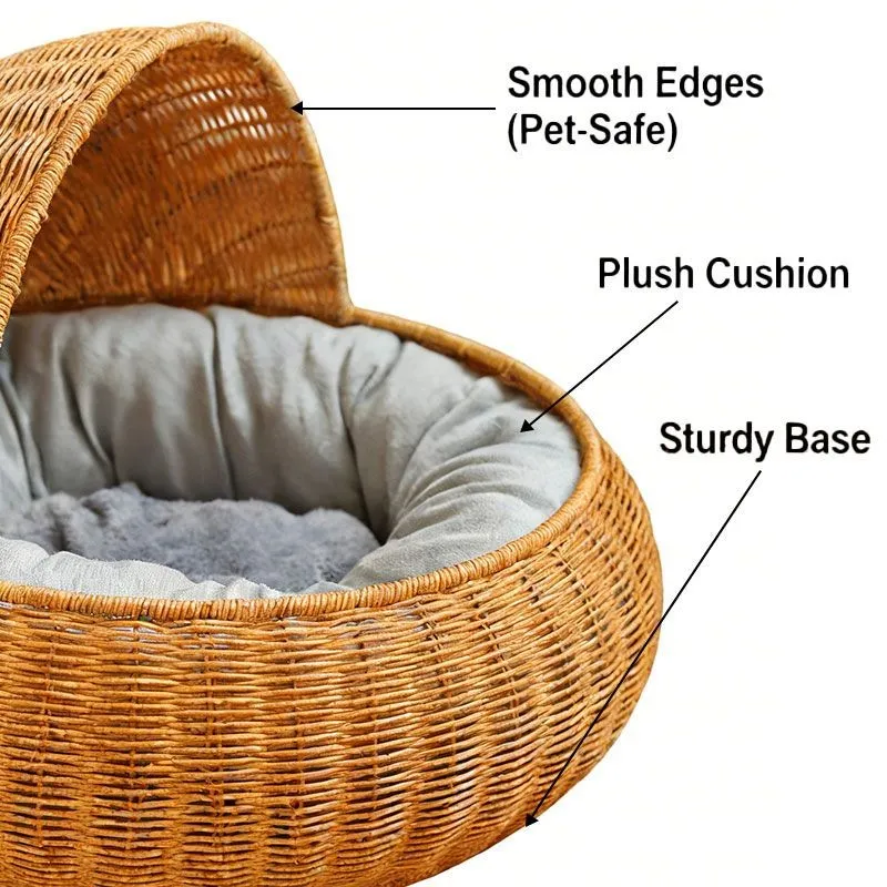 New Hand-woven Semi-enclosed Round Rattan Cat Bed/pet Bed best